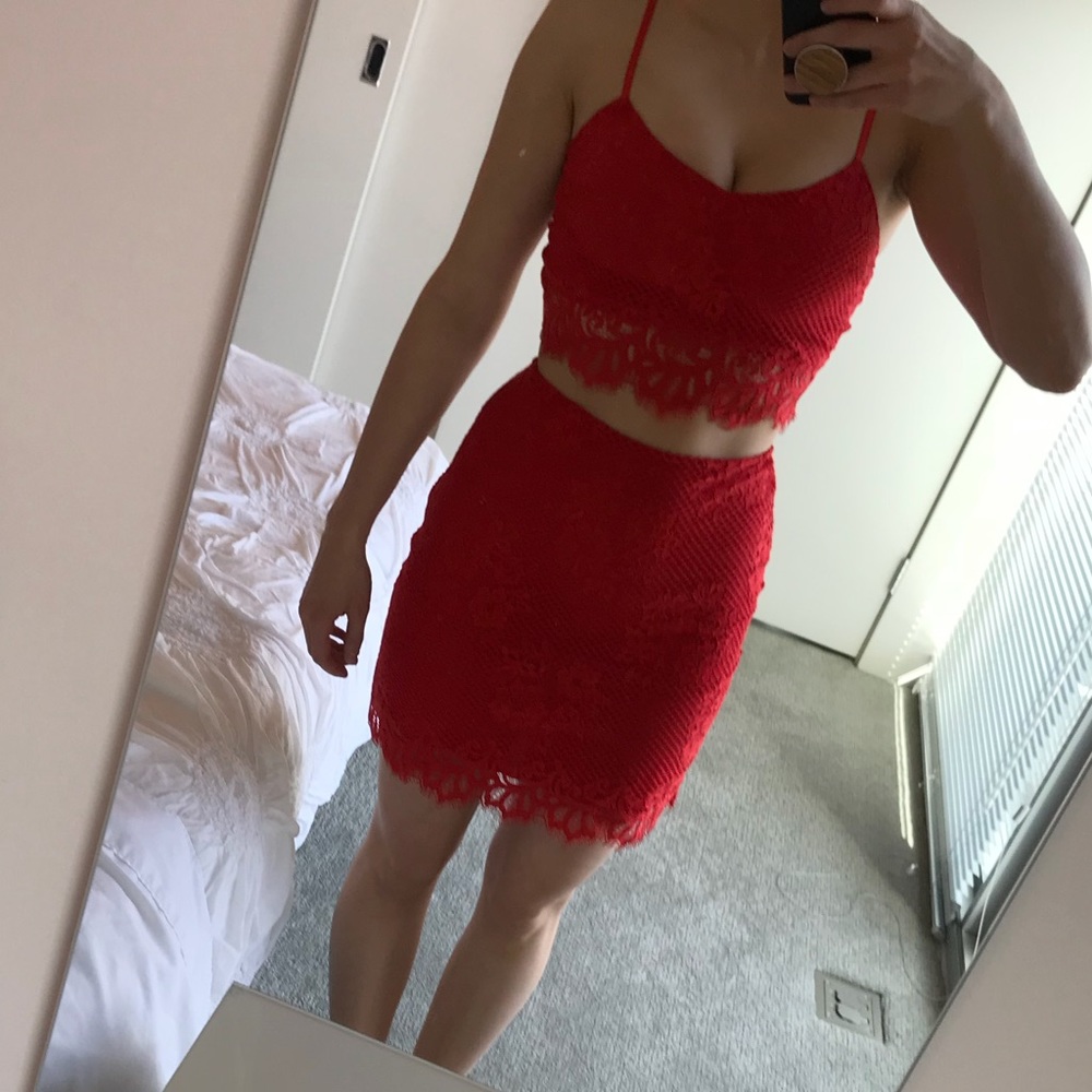 For Love and Lemons red lace 2 piece